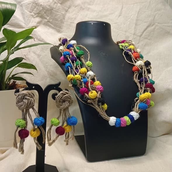 Multicolor cotton balls necklace