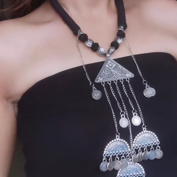 Oxidised long necklace