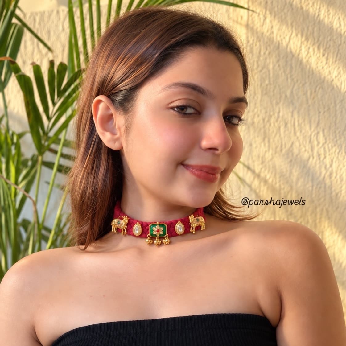 Maroon Kundan choker